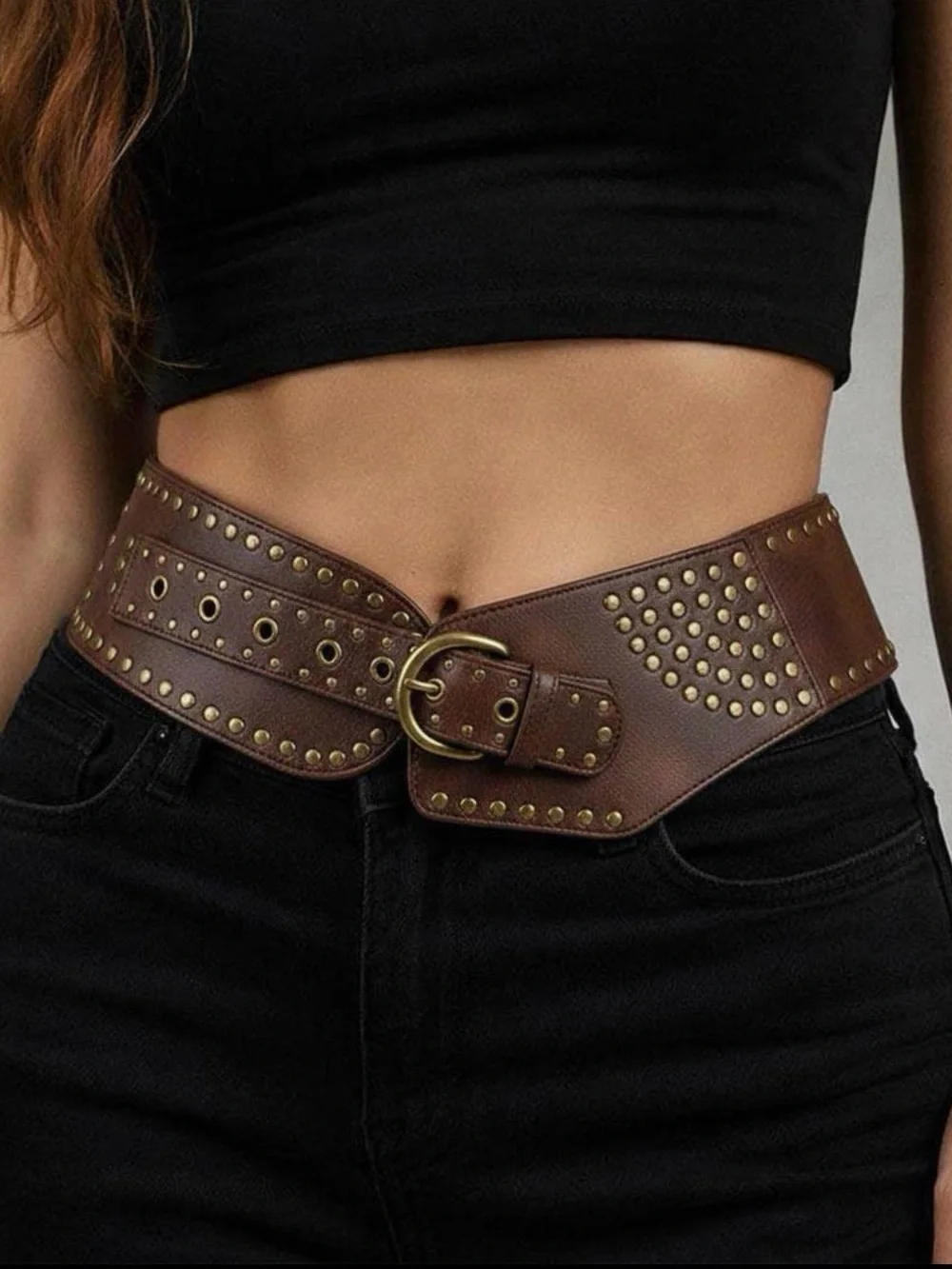 Brown Wide  Western Studded Belt